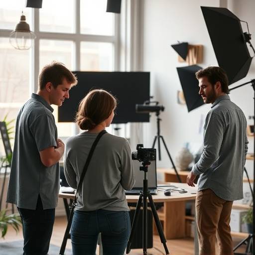 Photo de l'√©quipe de Studio Cr√©atif Lumi√®re travaillant sur un projet vid√©o.