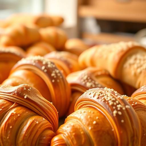 Photographie d'une publicité pour une boulangerie à Lyon, mettant en avant des croissants et du pain frais.